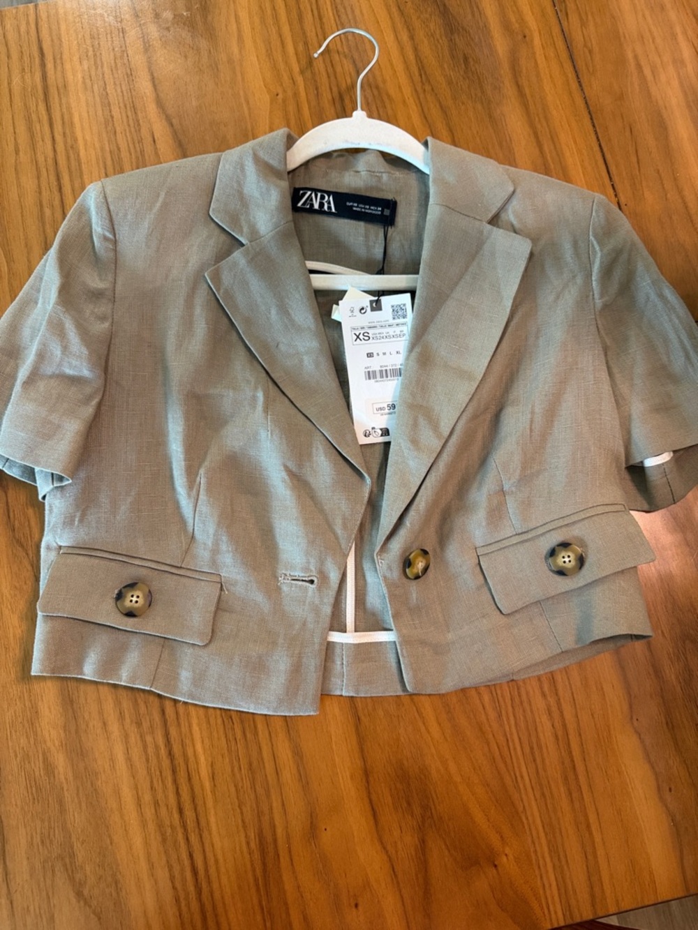 Zara Short-Sleeve Cropped Blazer in Taupe